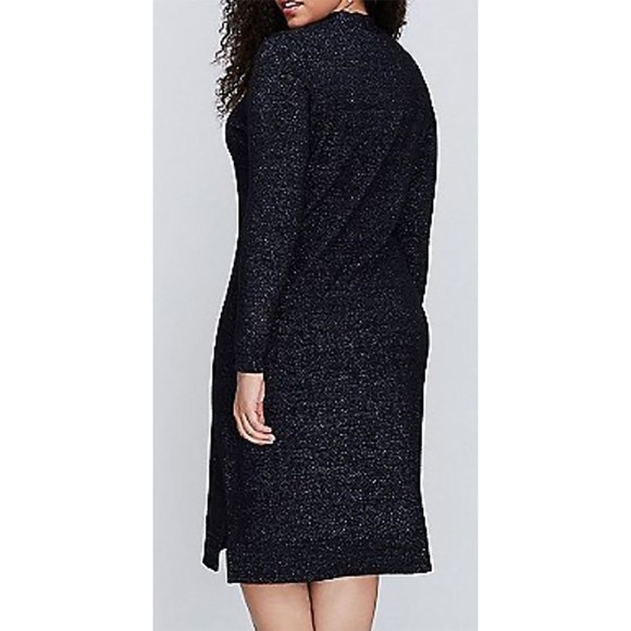 Lane Bryant Womens Sweater Dress 22/24 Metallic Sparkle Blue Tie Neck Career New - Picture 9 of 11